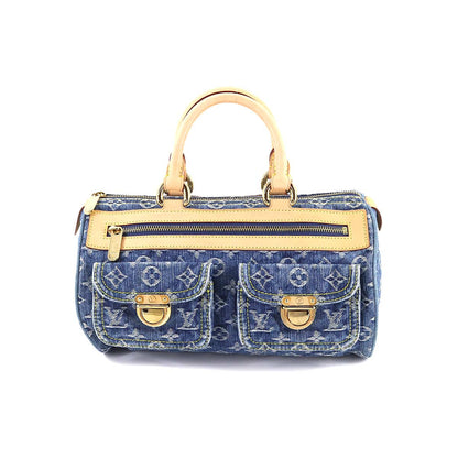 Louis Vuitton Monogram Denim Neo Speedy Hand Bag Canvas Leather Blue