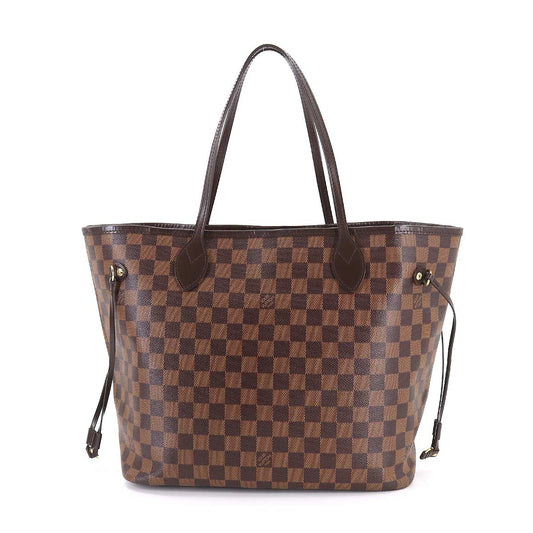 Louis Vuitton Damier Neverfull MM Tote Bag Ebene Brown Gold Metal