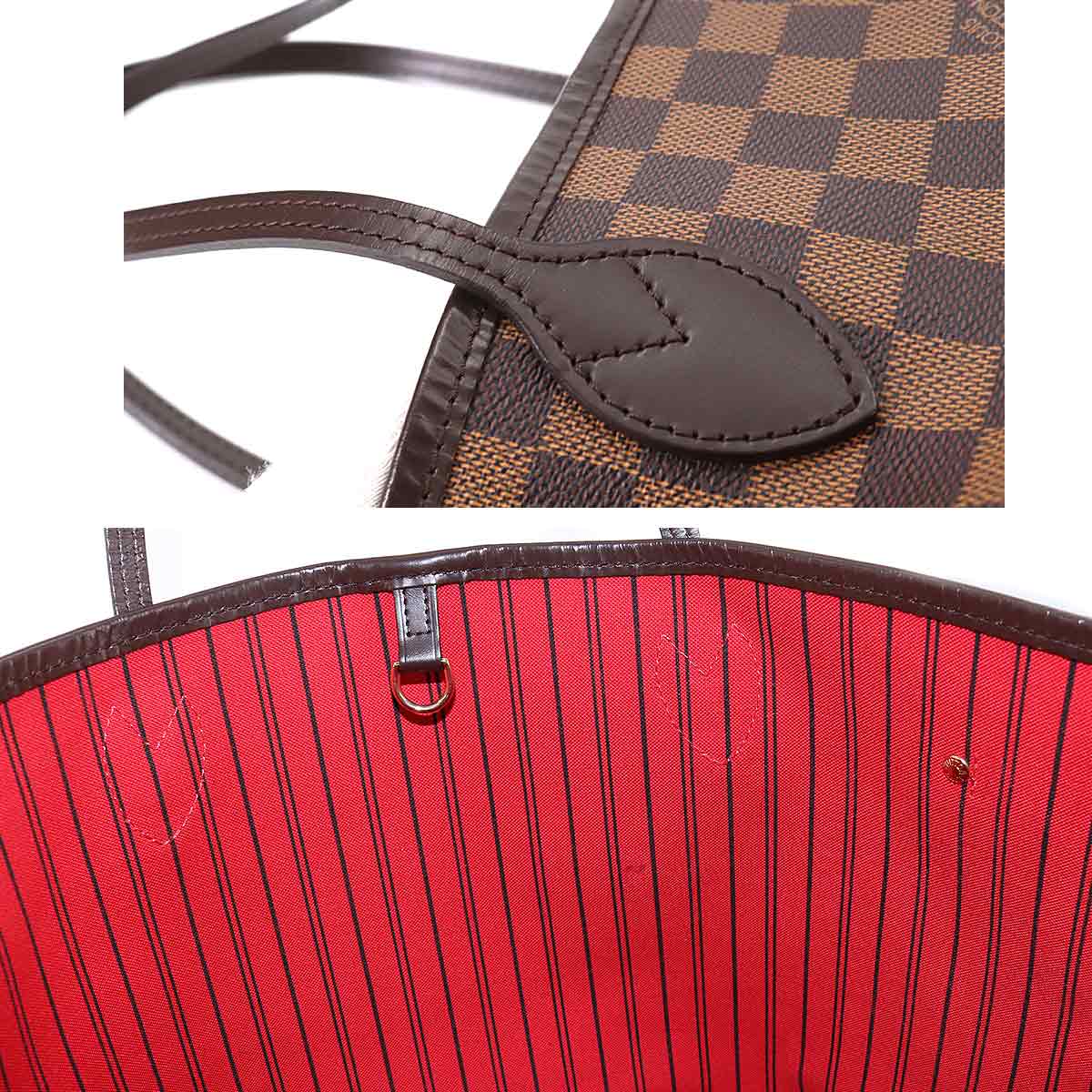 Louis Vuitton Damier Neverfull MM Tote Bag Ebene Brown Gold Metal