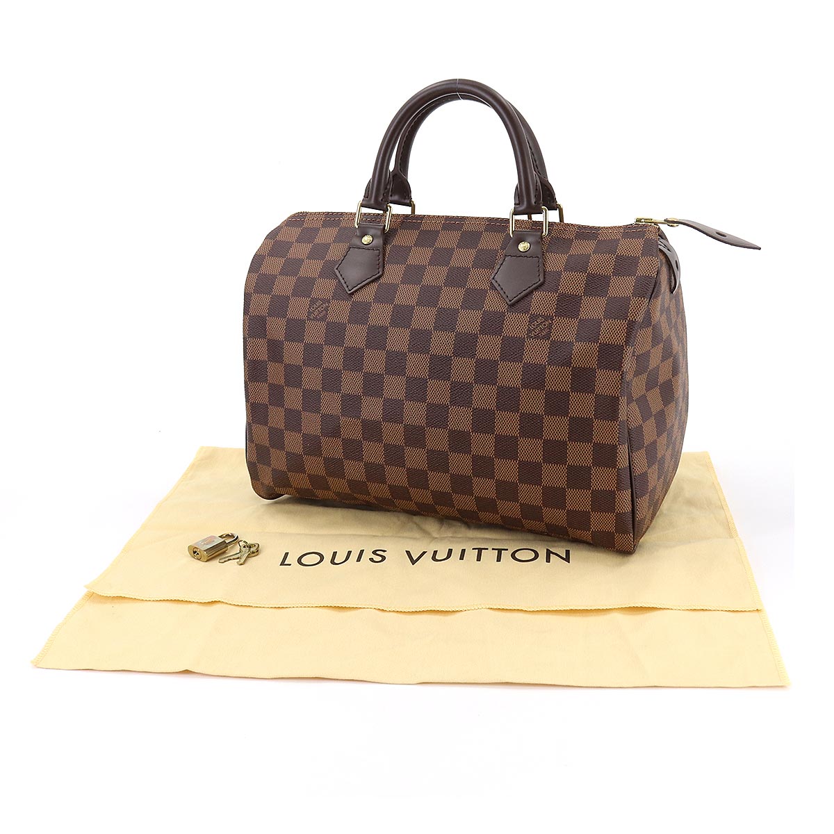 Louis Vuitton Damier Speedy 30 Hand Bag Ebene Brown Gold Hardware