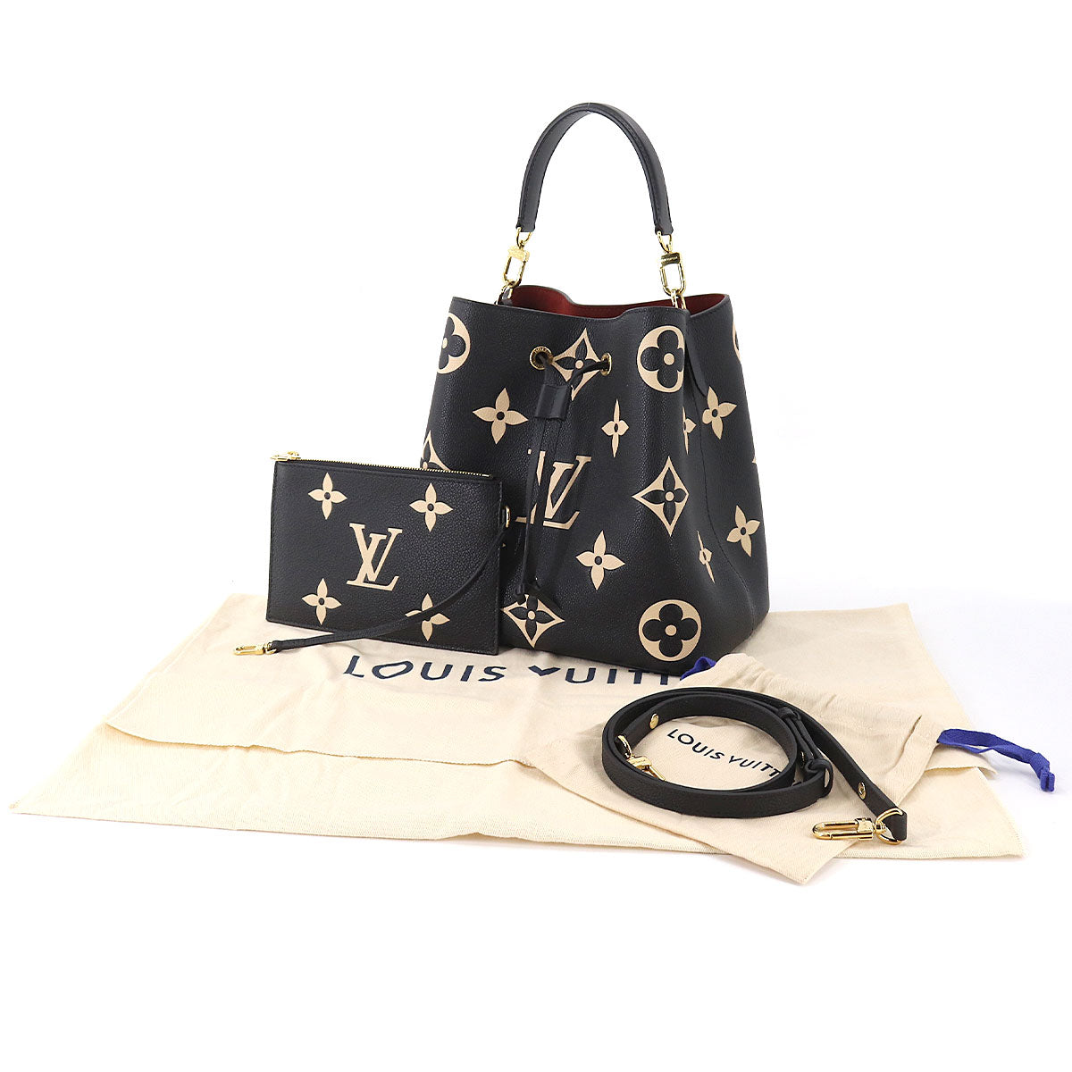 Louis Vuitton Bicolor Emplant NeoNoe MM Shoulder Bag Leather Black Beige