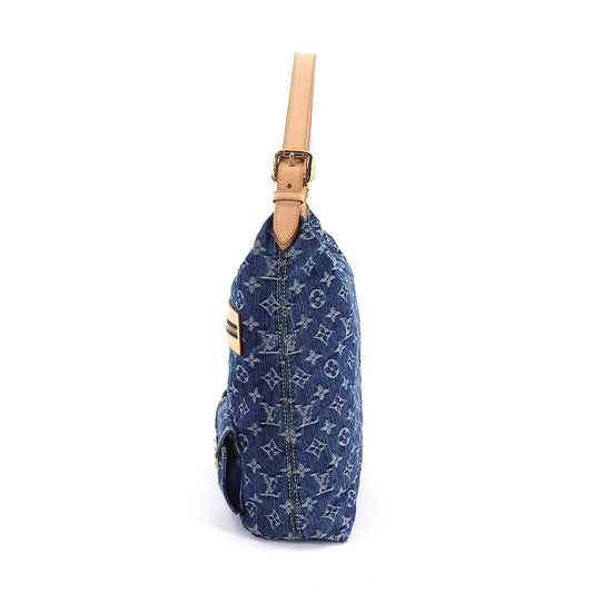 Louis Vuitton Monogram Denim Baggy GM Shoulder Bag Canvas Blue