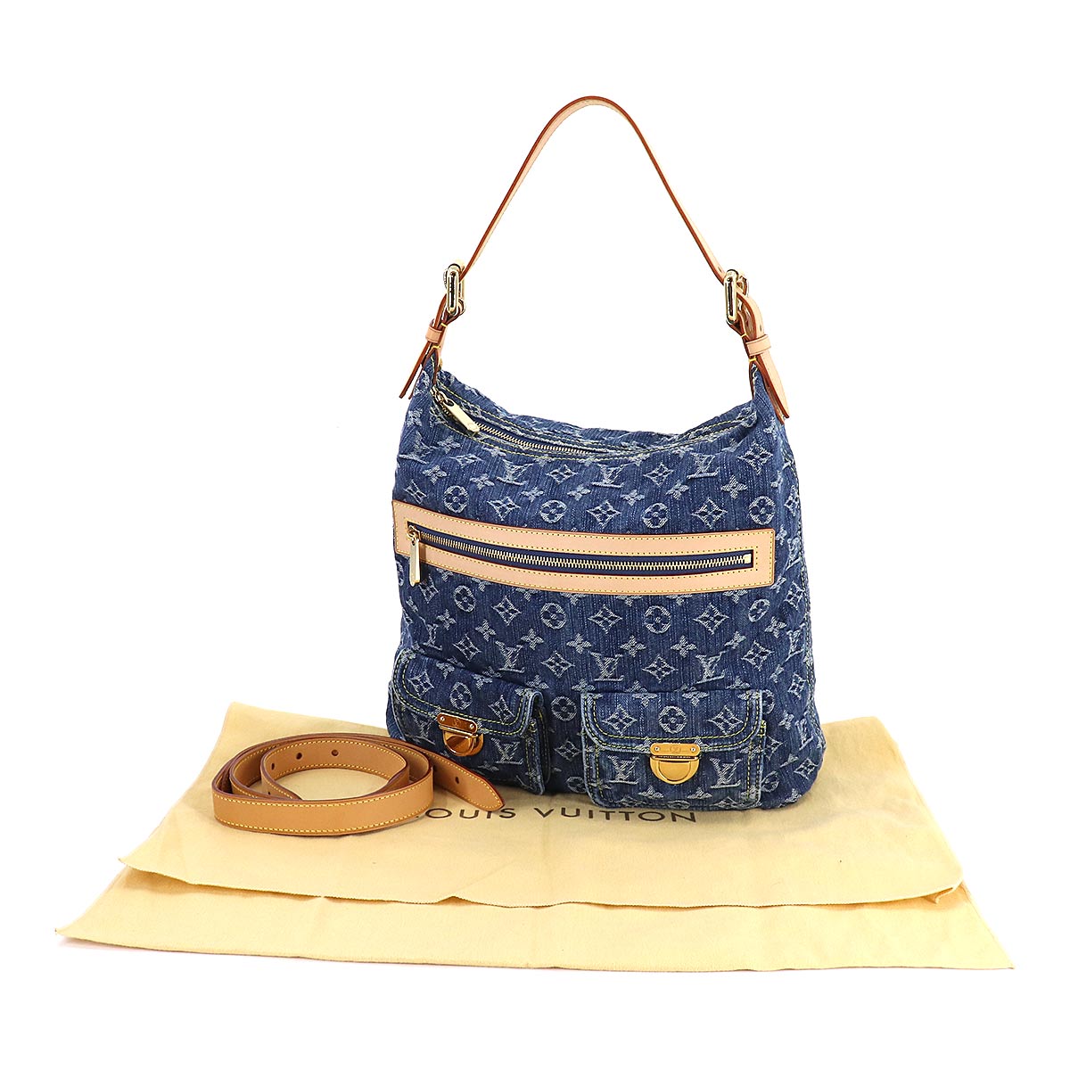 Louis Vuitton Monogram Denim Baggy GM Shoulder Bag Canvas Blue