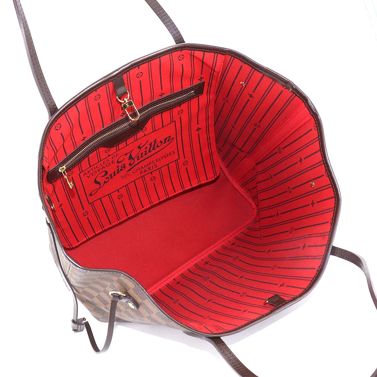 Louis Vuitton Damier Neverfull MM Tote Bag Ebene Cerise Brown