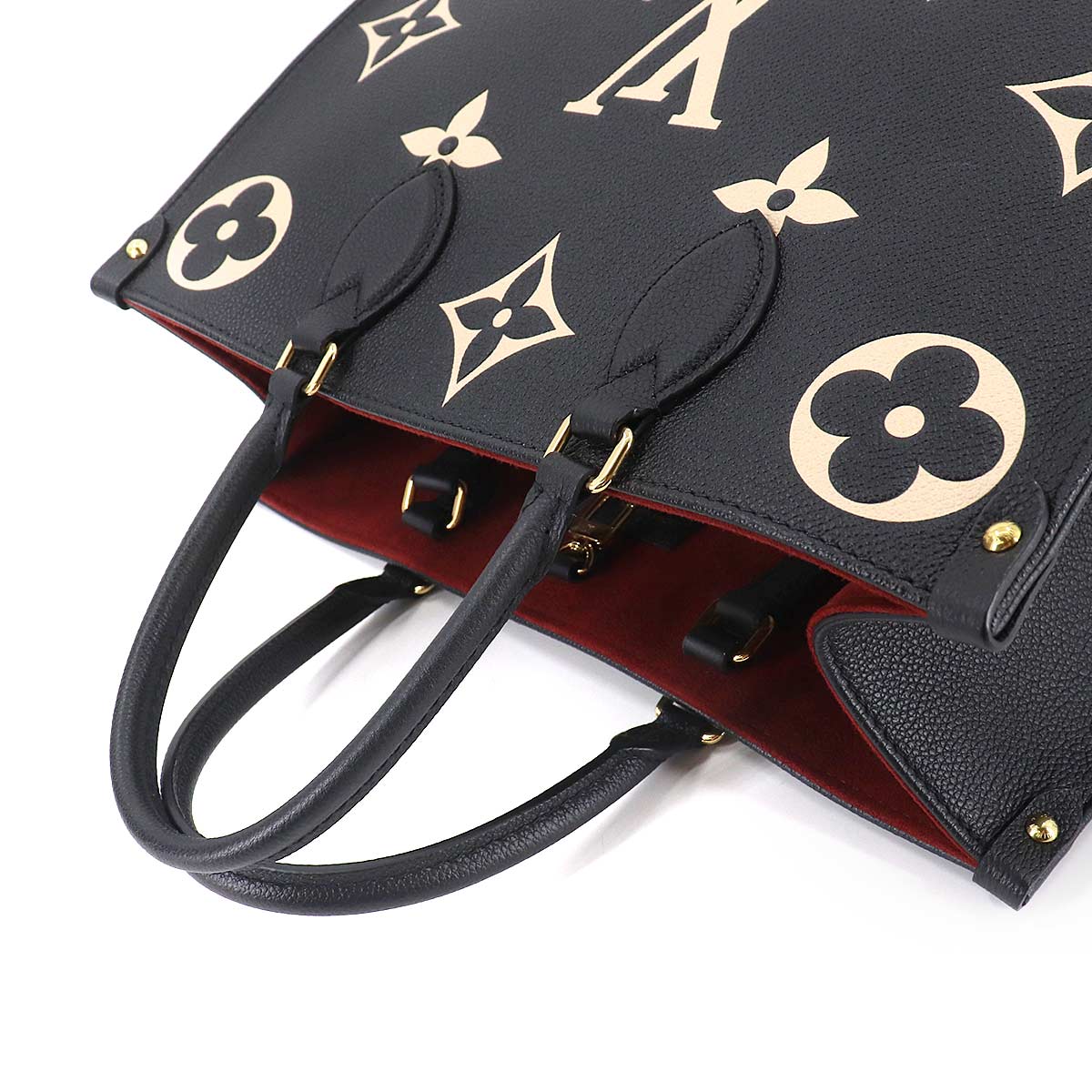 Louis Vuitton Monogram Implant On The Go MM 2way Tote Bag Black Beige