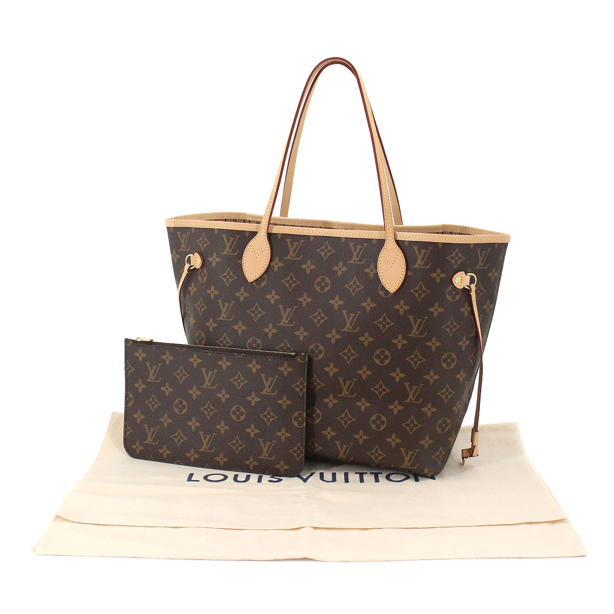 Louis Vuitton Monogram Neverfull MM Tote Bag Brown Beige
