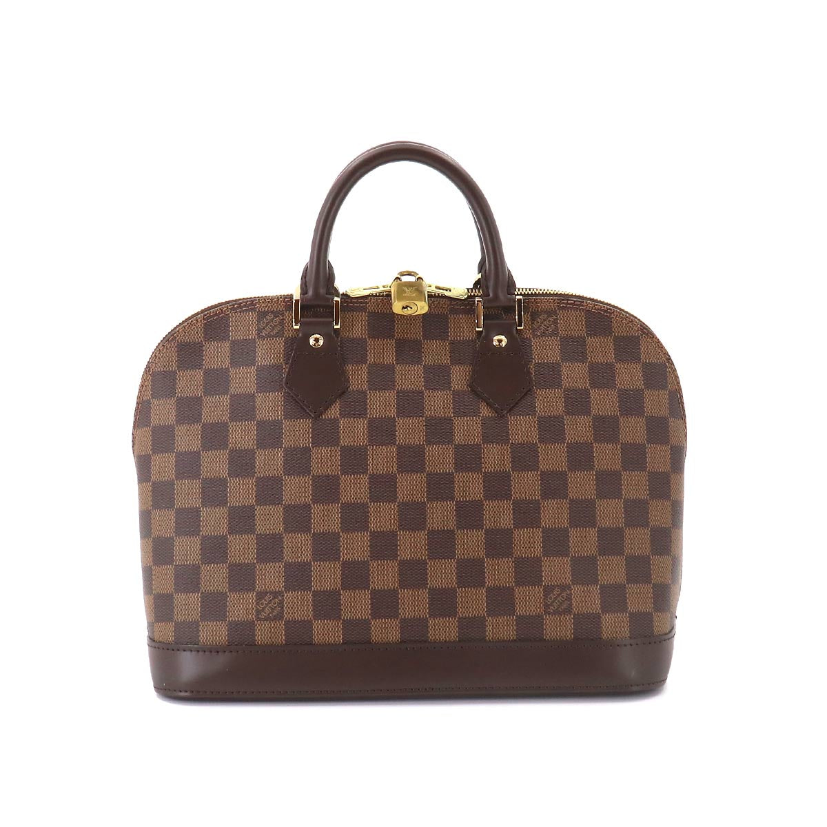 Louis Vuitton Damier Alma Hand Bag Ebene Brown Gold Hardware