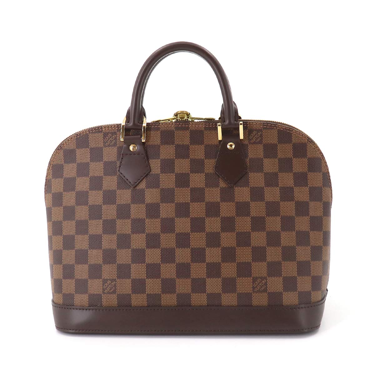 Louis Vuitton Damier Alma Hand Bag Ebene Brown Gold Hardware