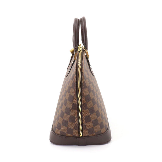 Louis Vuitton Damier Alma Hand Bag Ebene Brown Gold Hardware