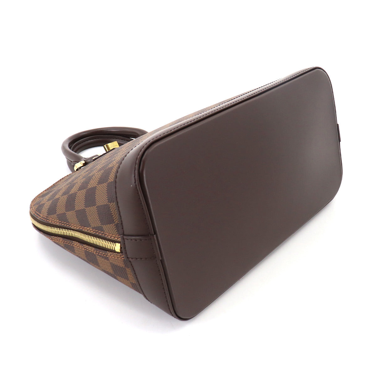 Louis Vuitton Damier Alma Hand Bag Ebene Brown Gold Hardware
