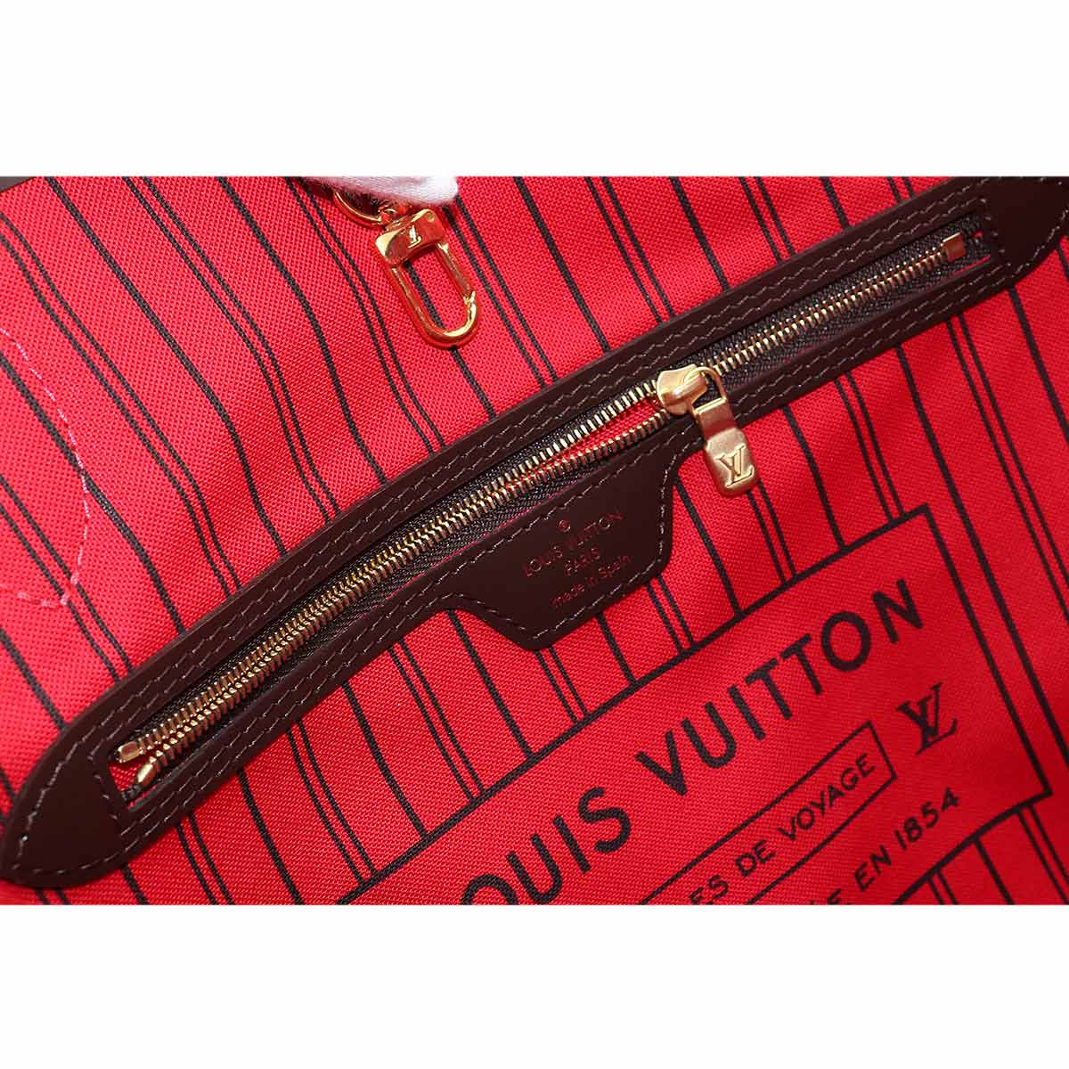 Louis Vuitton Damier Neverfull MM Tote Bag Ebene Cerise Brown