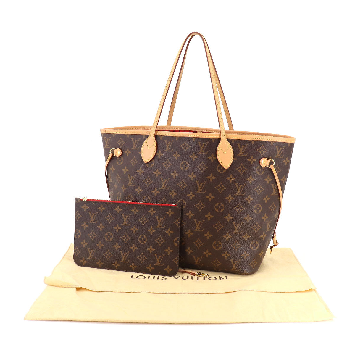 Louis Vuitton Monogram Neverfull MM Tote Bag Brown Gold Metal