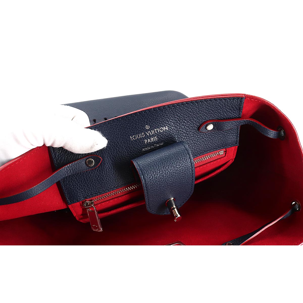 Louis Vuitton Lock Me Bucket Shoulder Bag Leather Marine Rouge