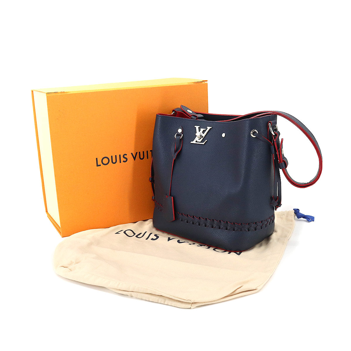 Louis Vuitton Lock Me Bucket Shoulder Bag Leather Marine Rouge