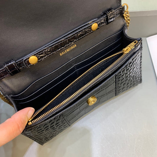 BLN-Ciaga Hourglass Wallet On Chain in Black, For Women,  Bags 7.6in/19Amelia 6560501LRGM1000