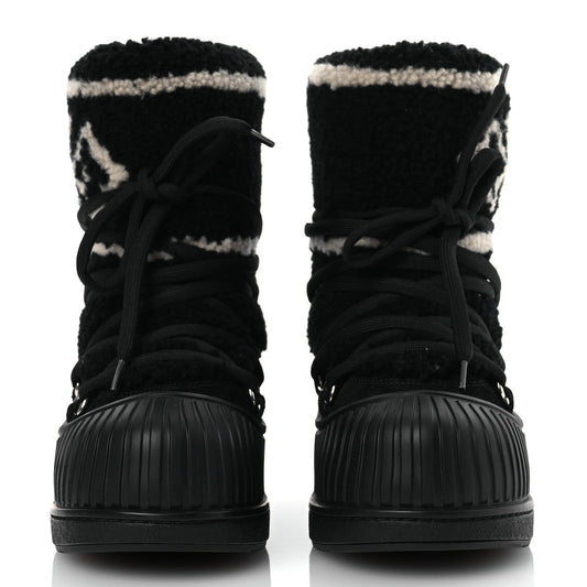 Louis Vuitton Suede Shearling Polar Flat Half Boots Black