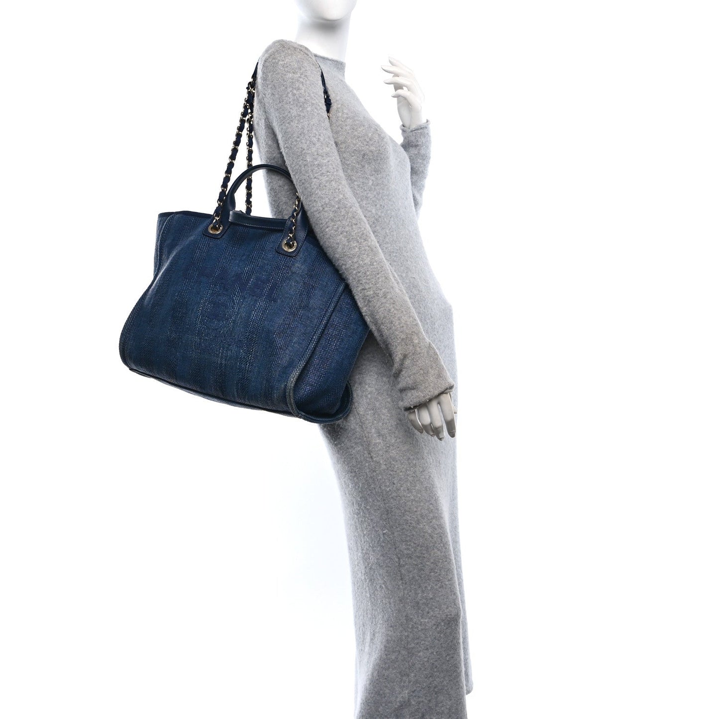 Amelia Mixed Fibers Striped Medium Deauville Tote Navy Blue