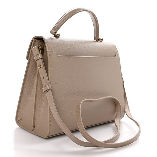 Saint Laurent Grain de Poudre Medium Classic Monogram Cassandra Top Handle Dark Beige