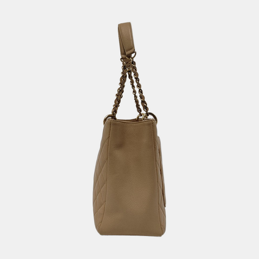 Chanel GST Grand Shopping Tote Beige Caviar Leather PM Gold Hardware