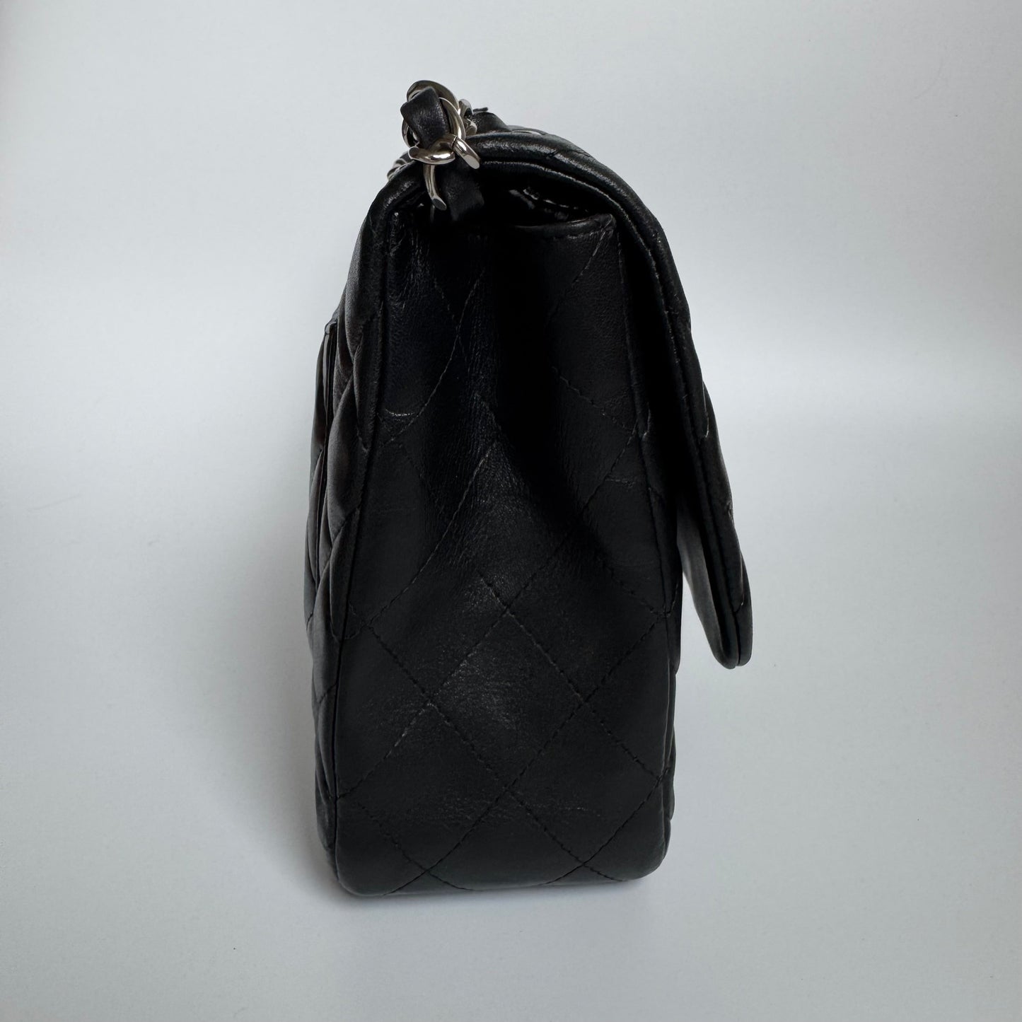 Chanel Classic Flap Jumbo Black Lambskin Leather Single Flap with Silver Hardware