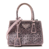 Prada Satin Crystal Mini Galleria Double Zip Tote Alabastro