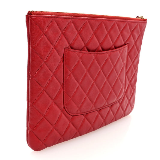 Amelia Lambskin Quilted 19 Medium Cosmetic Case Red