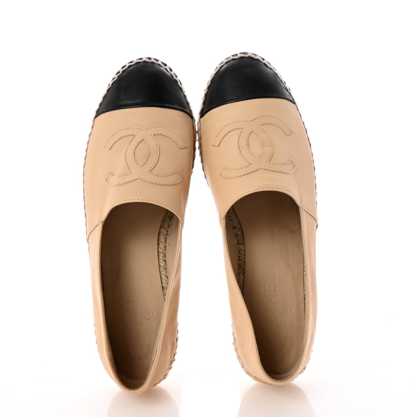 Amelia Lambskin CC Espadrilles 40 Beige Black