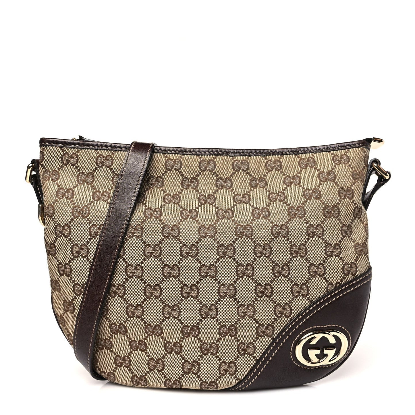 Amelia Monogram Medium New Britt Half Moon Hobo Dark Brown