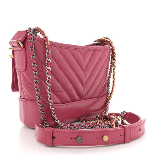 Amelia Aged Calfskin Chevron Quilted Small Gabrielle Hobo Dark Pink
