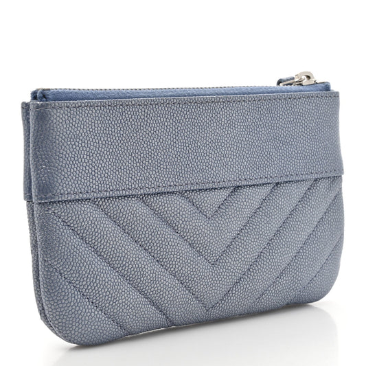 Amelia Caviar Chevron Quilted Small      Mademoiselle Cosmetic Case Blue