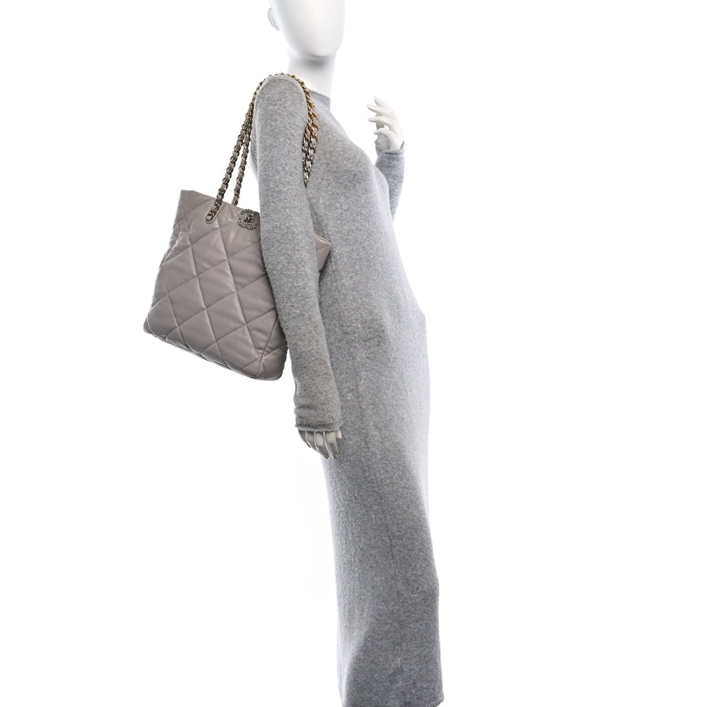 Amelia Lambskin Quilted 19 Shopping Bag Grey