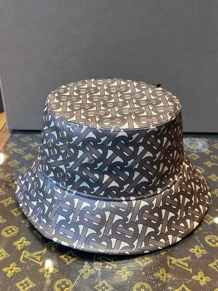 Burberry Coated Canvas Leather-Trim Bucket Hat Brown