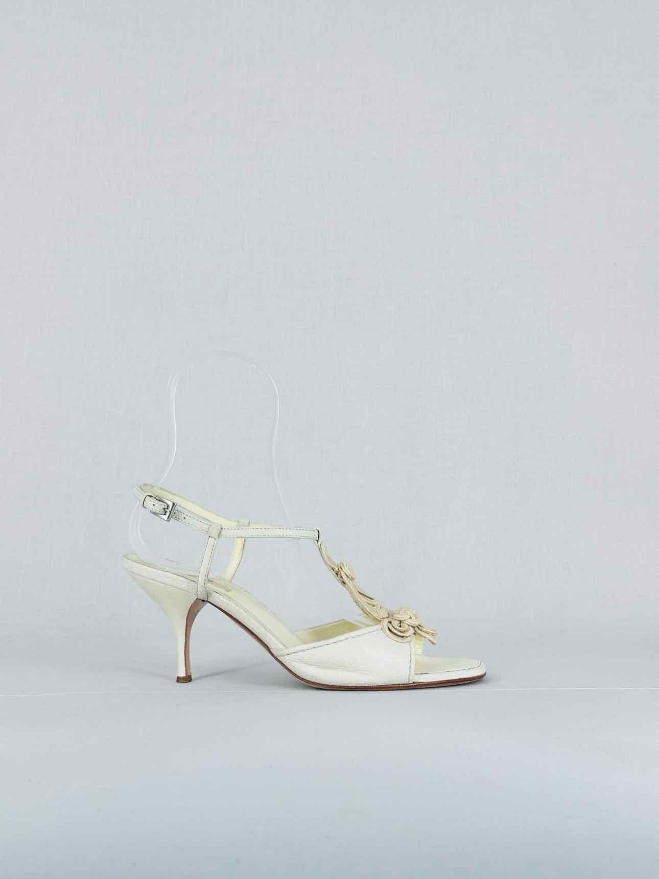 PRADA Ankle Strap Beige Size EU 37.5 Heeled Sandals