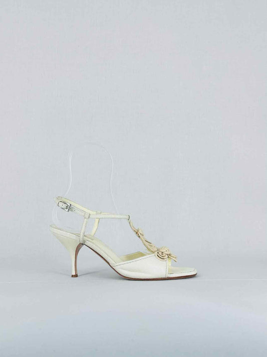 PRADA Ankle Strap Beige Size EU 37.5 Heeled Sandals