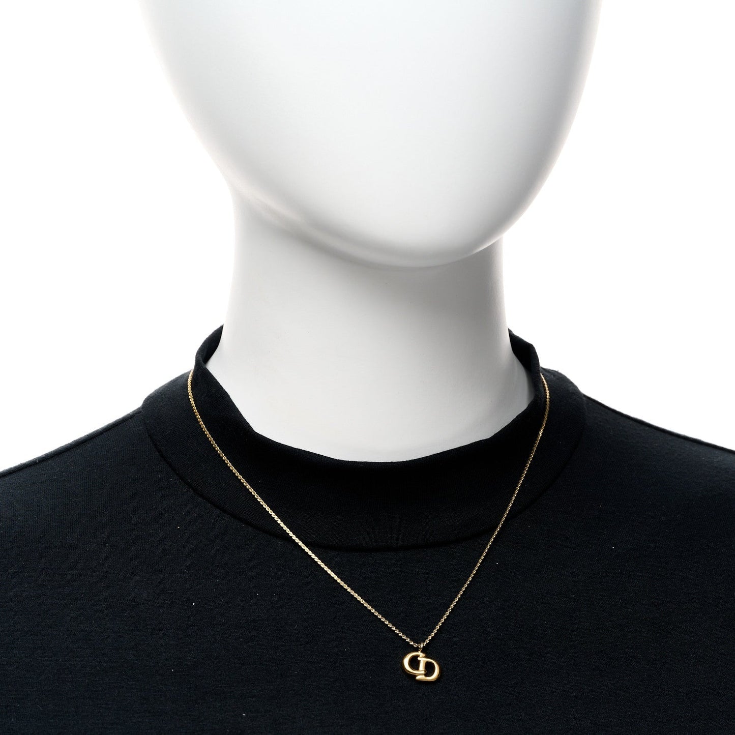 Christian Dior Metal Crystal CD Logo Pendant Necklace Gold