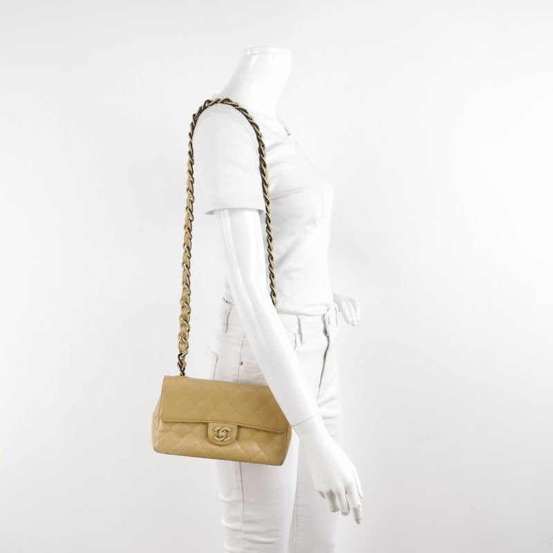 Chanel Classic Flap   Mini Beige Calfskin Bi-color Acrylic Strap Crossbody Bag, 2000-2002