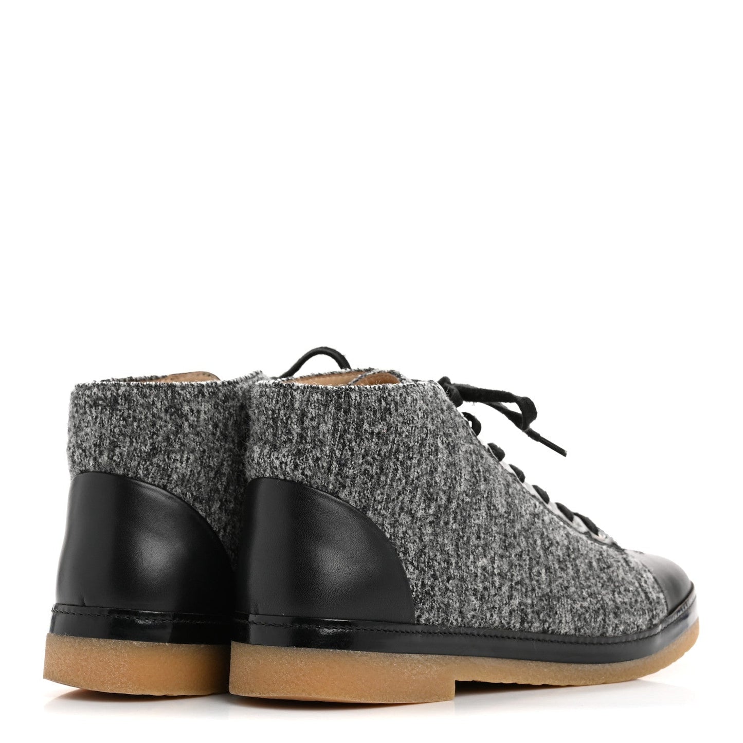 Amelia Wool Calfskin CC Lace Up Short Boots 37.5 Grey Black