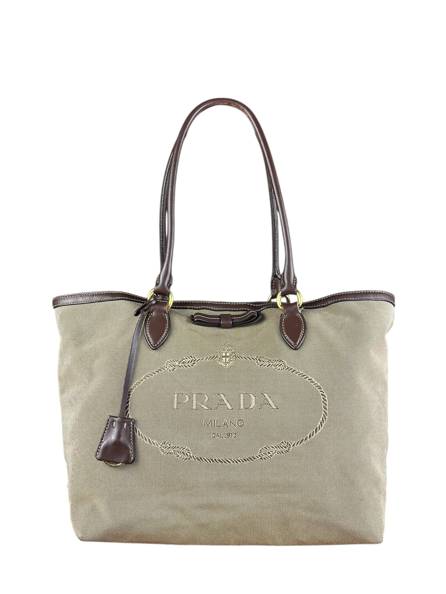 Prada   Jacquard Logo Tote Brown