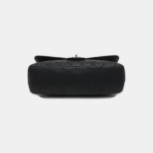 Chanel Classic Flap Maxi Black Caviar Leather Single Flap with Silver Hardware