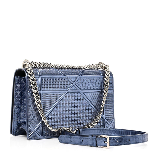 Christian Dior Patent Micro-Cannage Medium Diorama Flap Bag Blue