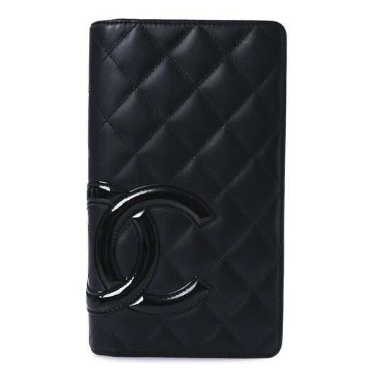 Amelia Calfskin Quilted Cambon Yen Wallet Black