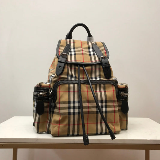B-Berry - BB  Medium Rucksack In Vintage Check Cotton Canvas-Sandy For Women, Bags 13in/33cm