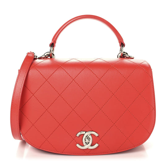 Amelia Calfskin Stitched Small Ring My Bag Flap Crossbody Red