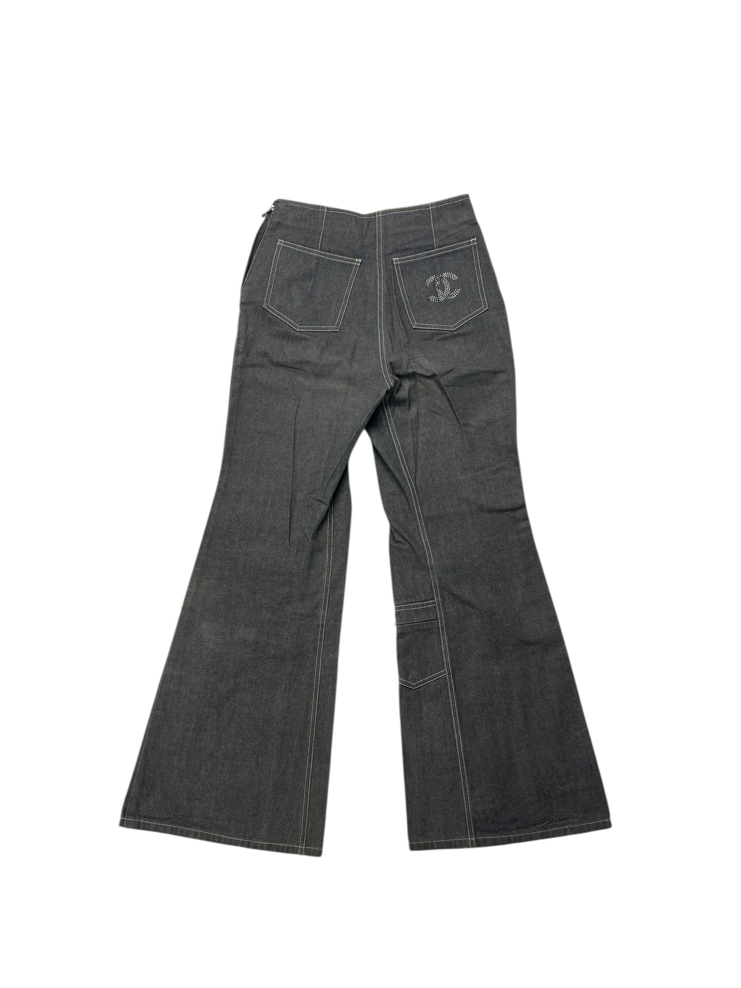 Chanel   Washed Black Denim Flare Jeans