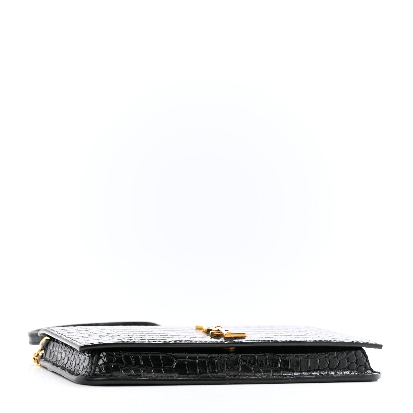 Saint Laurent Crocodile Embossed Monogram Phone Holder Crossbody Black