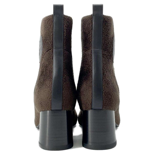 HERMES Short boots 《Vol Vert》 60 Marron/Black Knit Leather Size 36