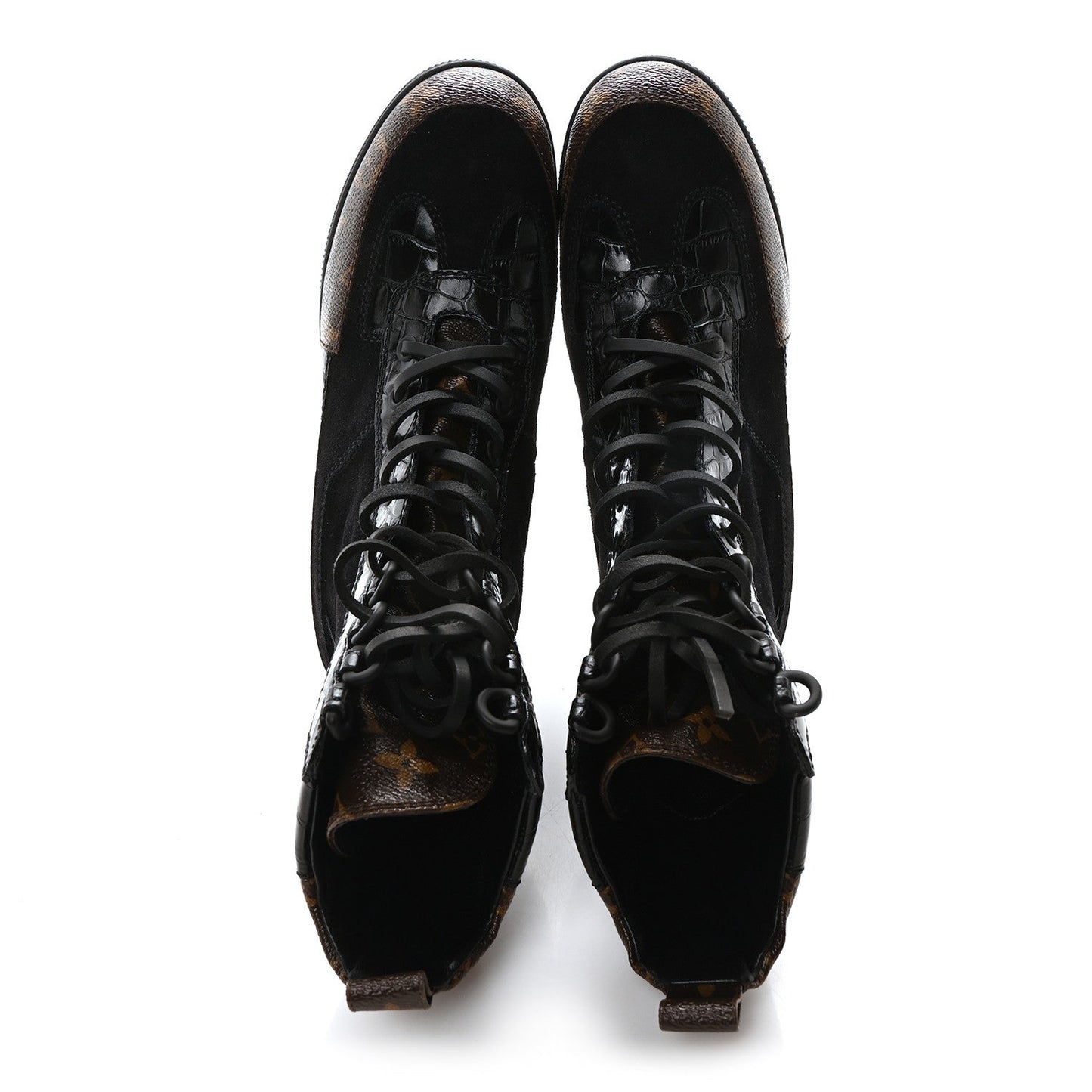 Louis Vuitton Suede Calfskin Monogram Laureate Platform Desert Boots Black