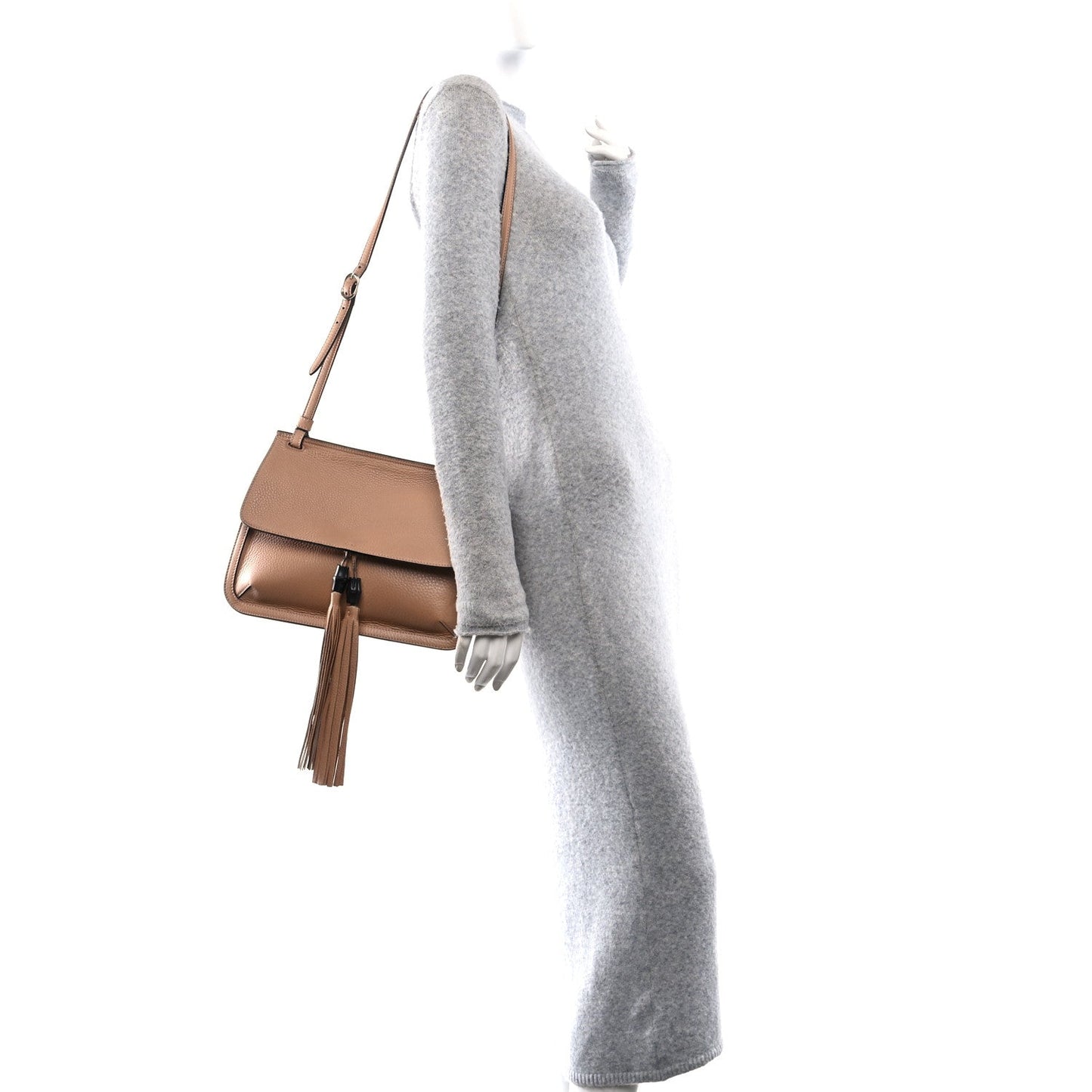 Amelia Cellarius Calfskin Medium Bamboo Daily Flap Shoulder Bag Camelia