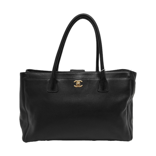 Chanel Cerf Executive Black Caviar Leather Handbag Gold Hardware