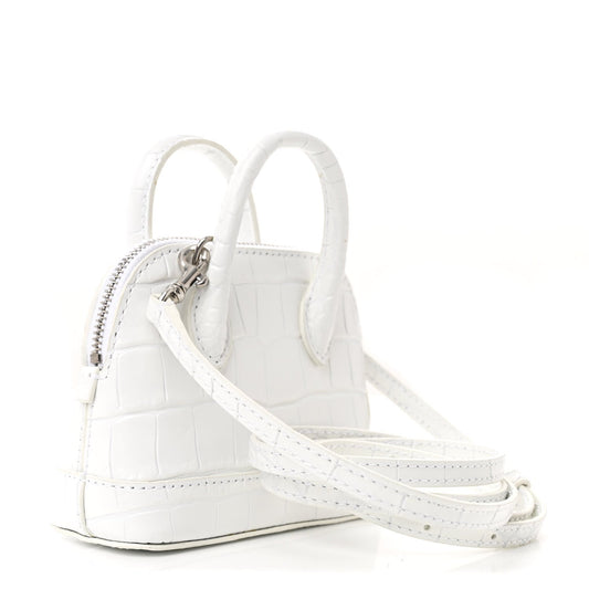 Balenciaga Calfskin Logo Crocodile Embossed Mini Ville Top Handle Bag White Black
